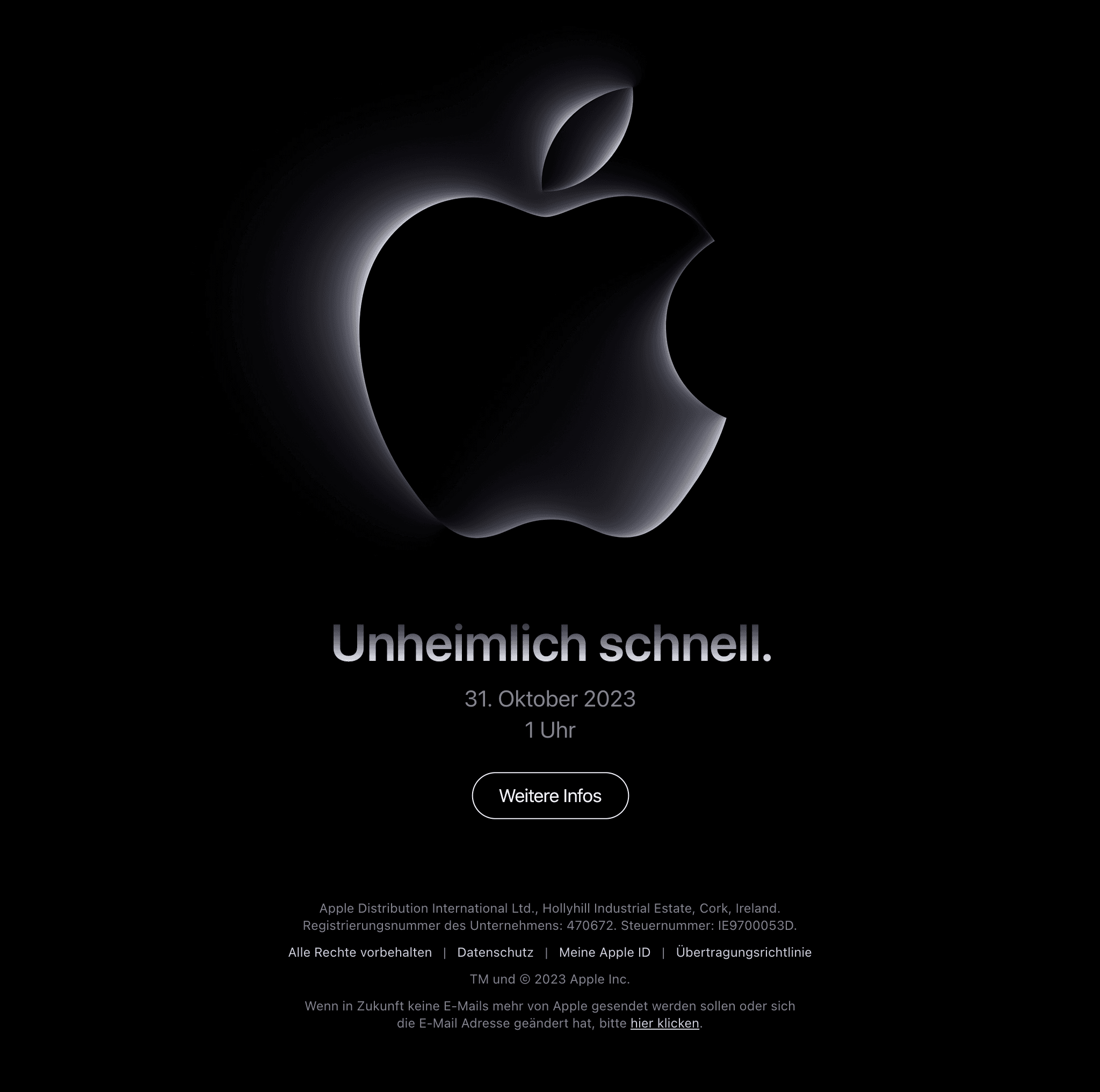 Desktop screenshot of “Erlebe eine besondere Ankündigung von Apple.” from Apple