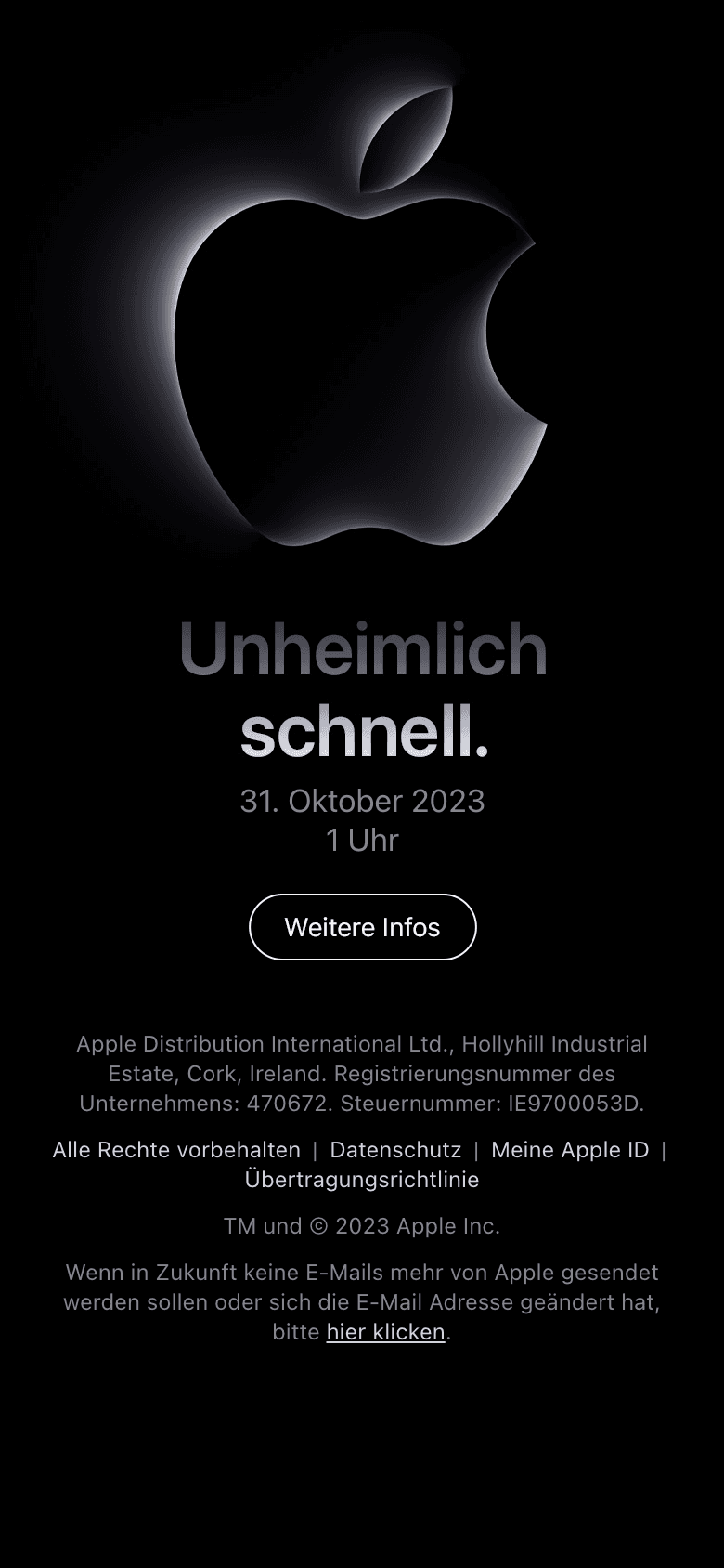 Screenshot of “Erlebe eine besondere Ankündigung von Apple.” from Apple