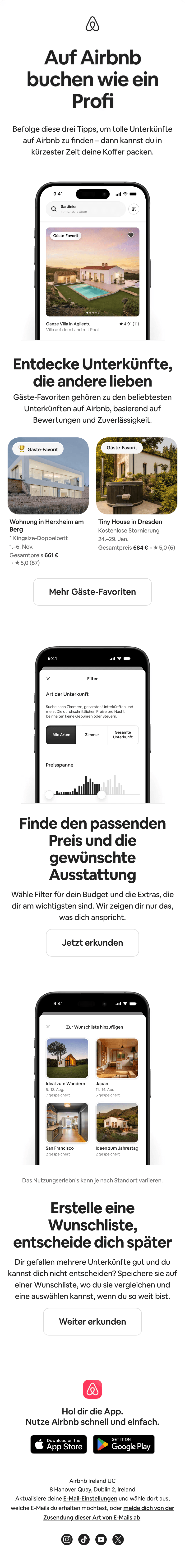 Screenshot of “Clevere Reisende kennen diese drei Tipps für Airbnb” from Airbnb