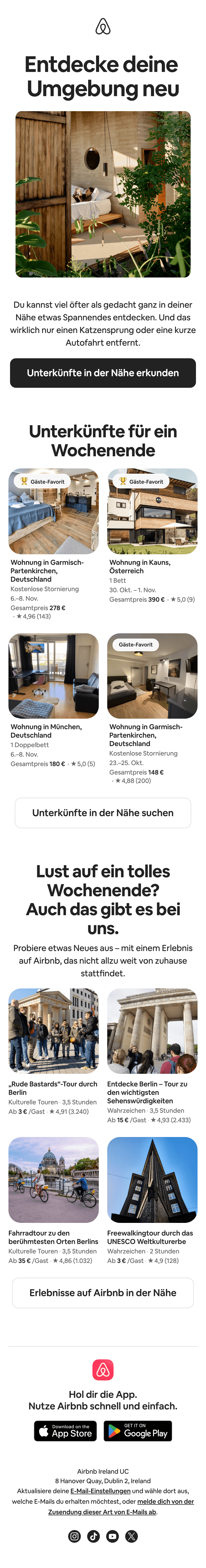 Screenshot of “Ein toller Rückzugsort wartet ganz in deiner Nähe auf dich” from Airbnb