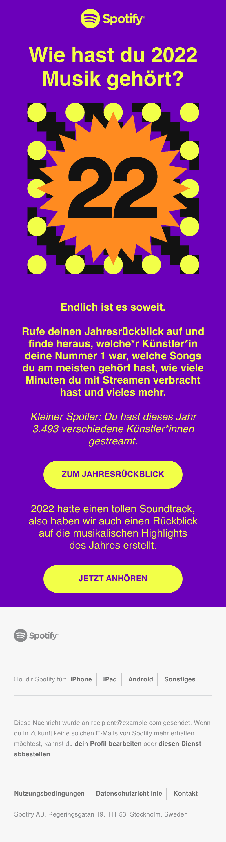 Screenshot of “Zeit für deinen Jahresrückblick 2022” from Spotify