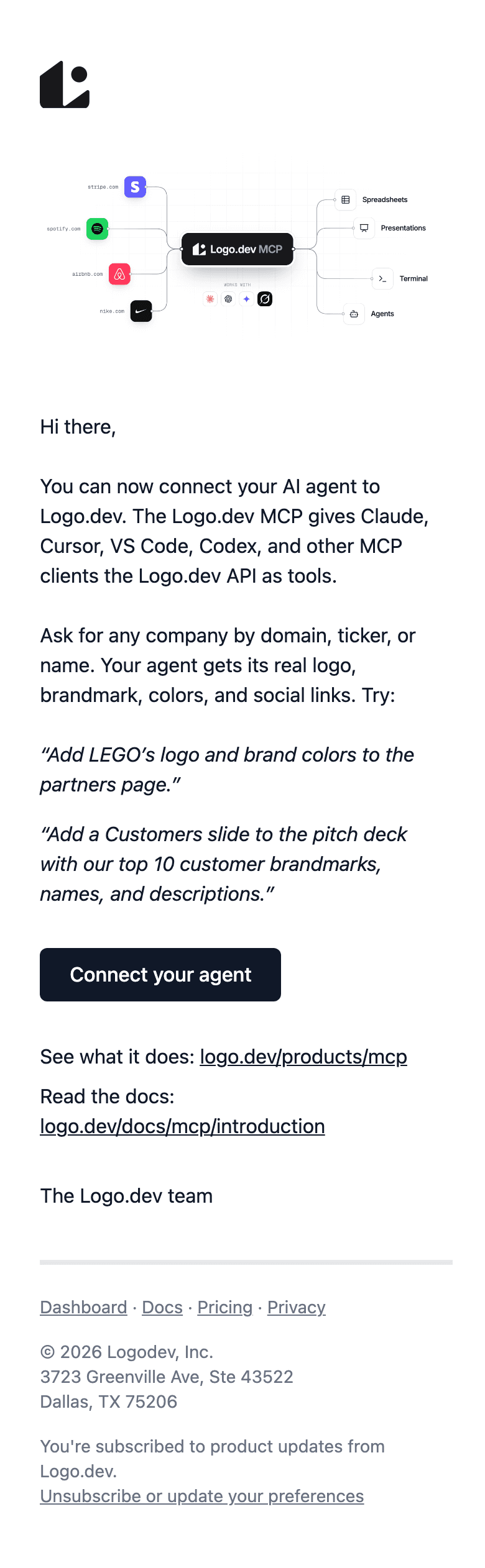 Screenshot of “Logo.dev MCP: brand data for Claude, Cursor, and Codex” from Logo
