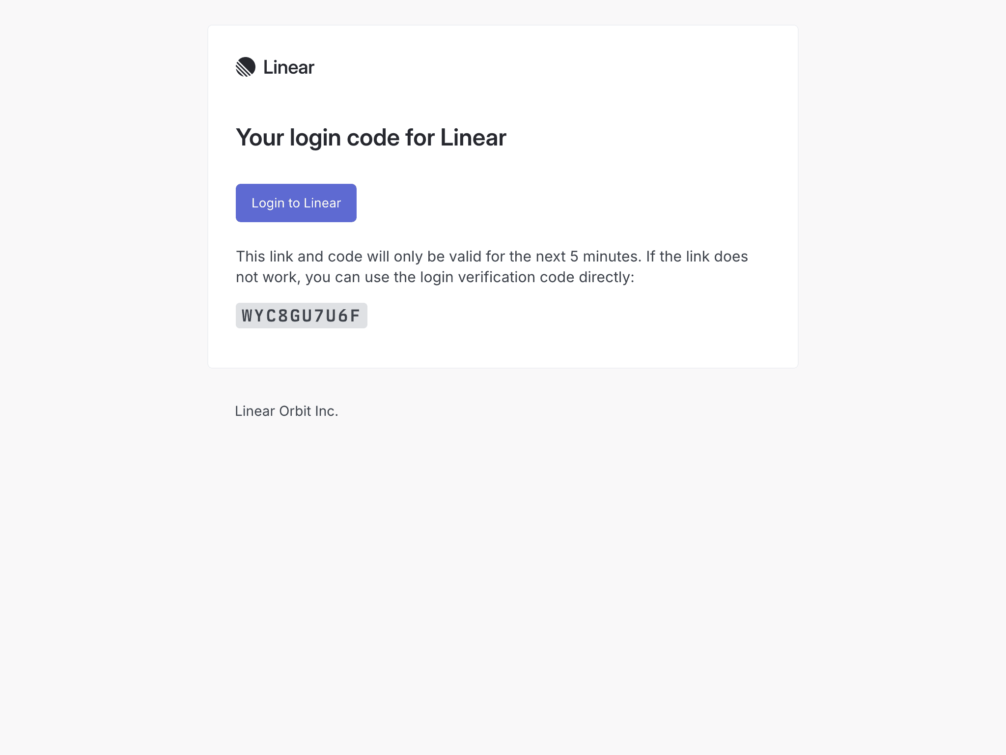 Desktop screenshot of “Login for Linear” from Linear
