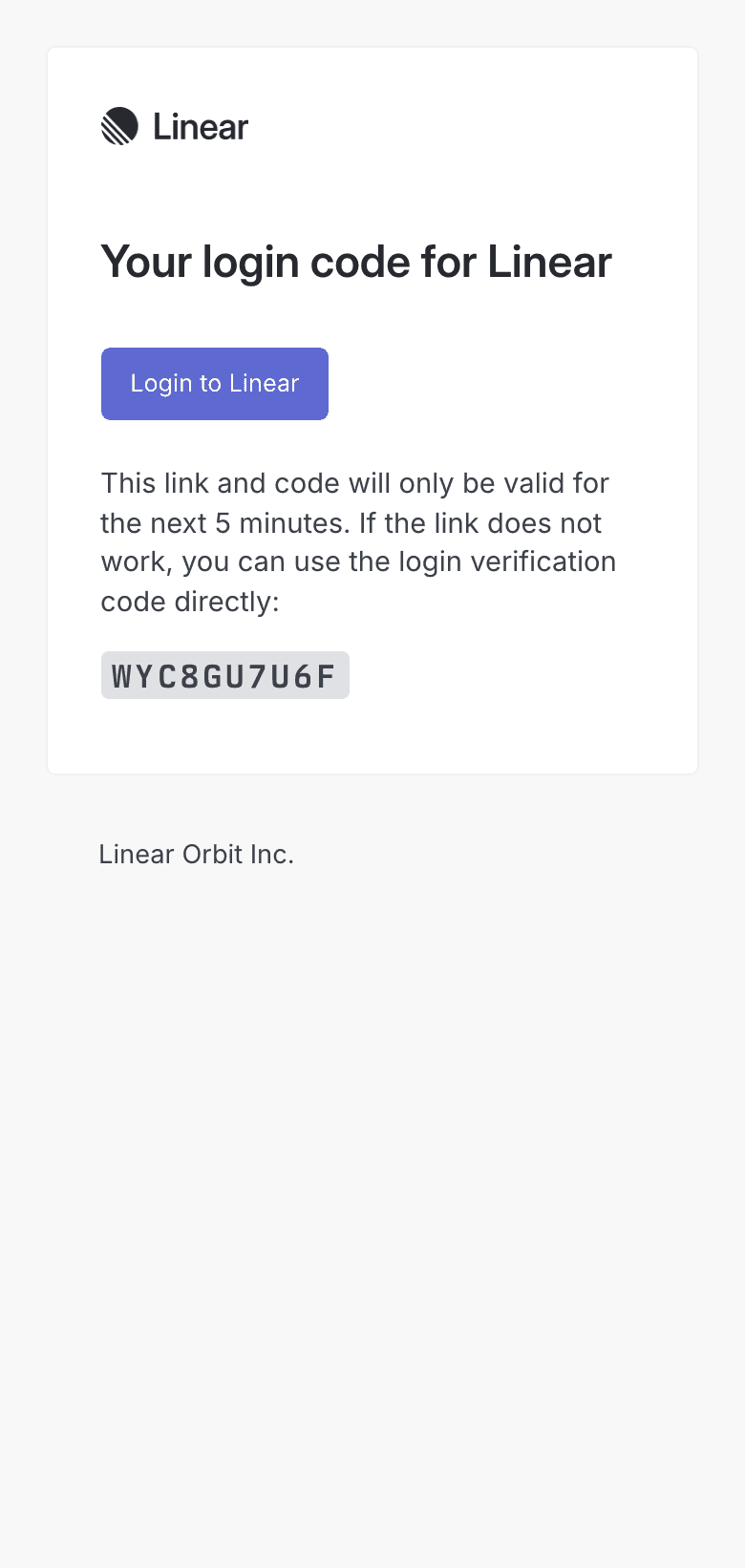 Screenshot of “Login for Linear” from Linear