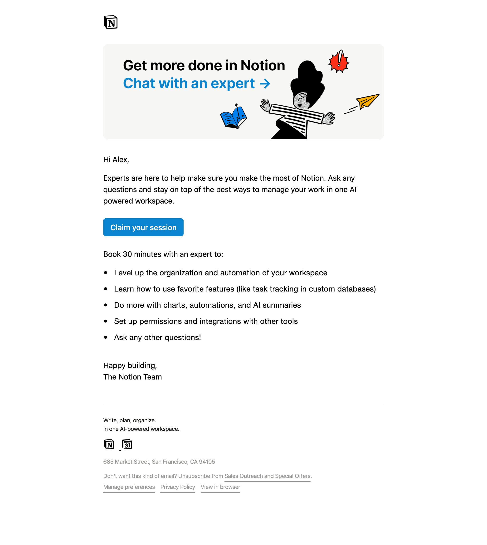 Desktop screenshot of “Don't miss it: Reserve your free 30-minute session” from Notion