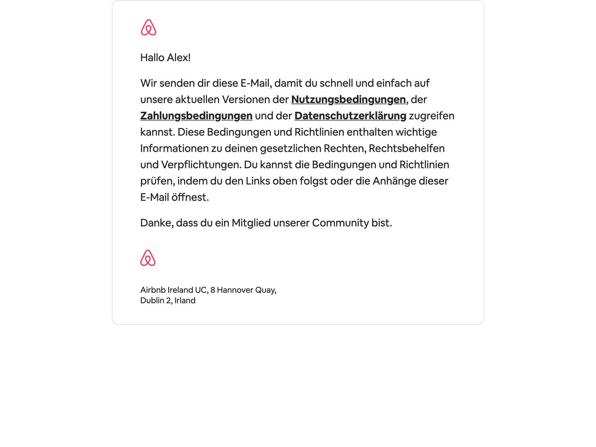 Desktop screenshot of “Nutzungsbedingungen für europäische Nutzer” from Airbnb