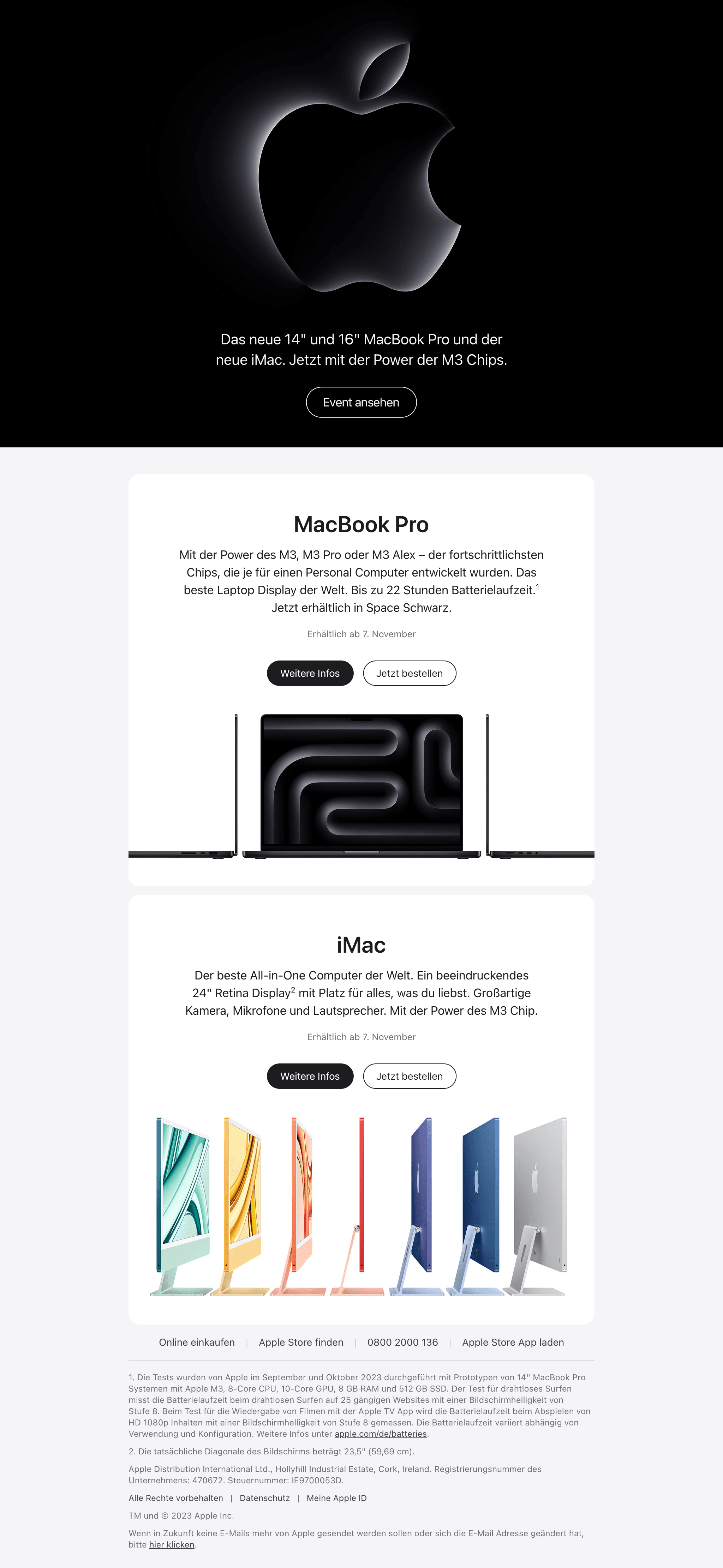 Desktop screenshot of “Sieh dir an, was alles auf dem Apple Event angekündigt wurde.” from Apple