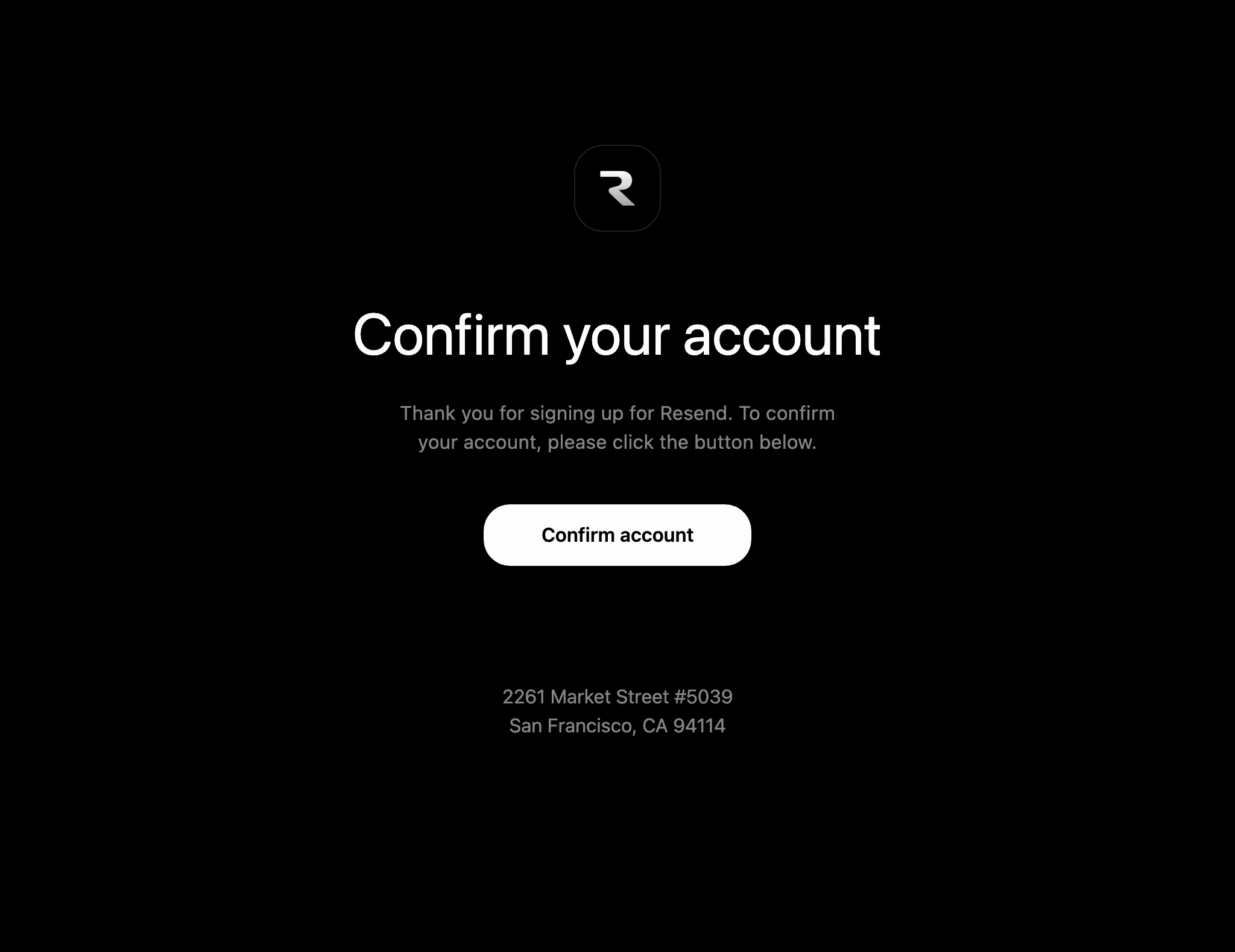 Desktop screenshot of “Confirm your Resend account” from Resend