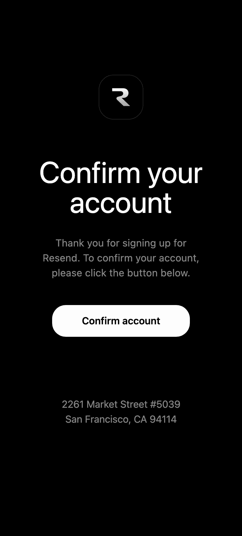 Screenshot of “Confirm your Resend account” from Resend